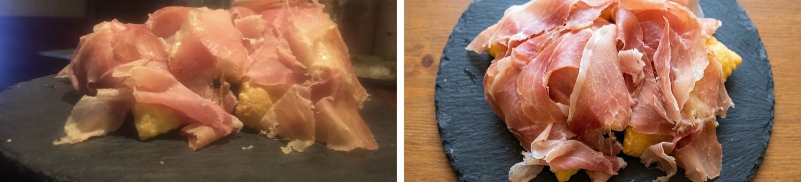 Gnocco fritto con prosciutto crudo, prima e dopo