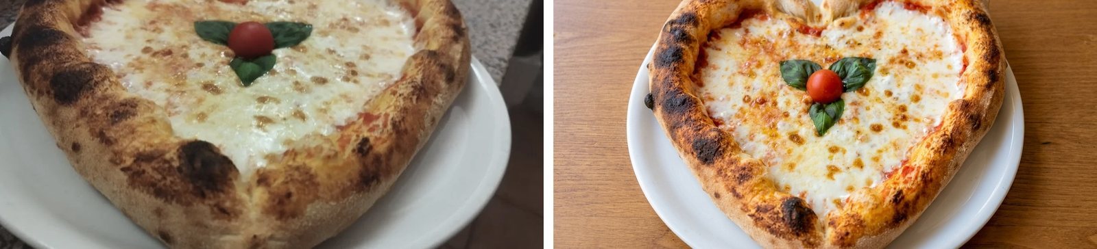Pizza a forma di cuore, prima e dopo